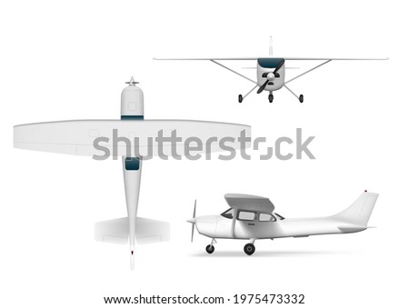White Small Propeller Plane. Different Views 3D. EPS10 Vector