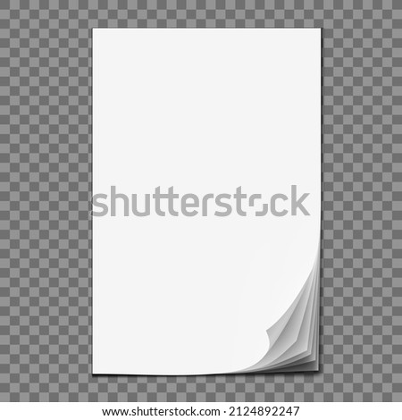3D Stack Of A4 Papers With Curled Corner On Transparent Background. EPS10 Vector Сток-фото © 