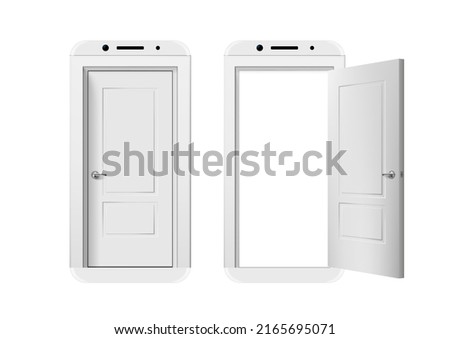 3D Smartphone Mobile Phone Open And Close Door Concept. EPS10 Vector