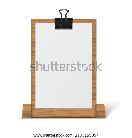 3D Wooden Paper Holder With A4 Sheet And Clip. EPS10 Vector