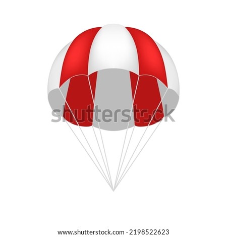 3D Red And White Big Parachute On White Background. EPS10 Vector