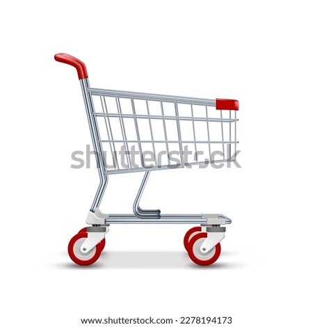 3D Realistic Mini Shopping Cart With Red Items. EPS10 Vector