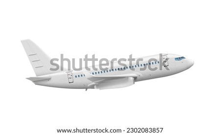Realistic White Air Plane Take Off Flying Isolated On White Background. EPS10 Vector