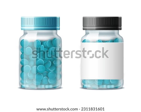3D Clear Transparent Glass Medicine Bottle With Pills. EPS10 Vector