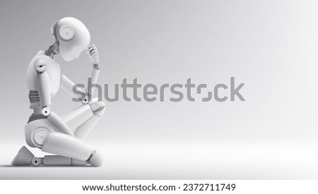 3D Female Robot Sit And Thinking Isolated On White Background. EPS10 Vector
