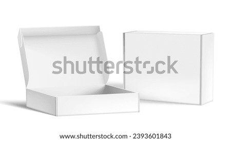 Realistic Open And Closed Blank Big Packaging Boxes. EPS10 Vector