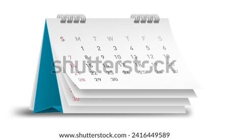 3D White Paper Desk Calendar With Flipping Page. EPS10 Vector