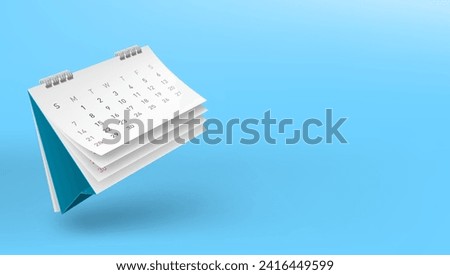 3D White Paper Desk Calendar With Flipping Page Flying. EPS10 Vector