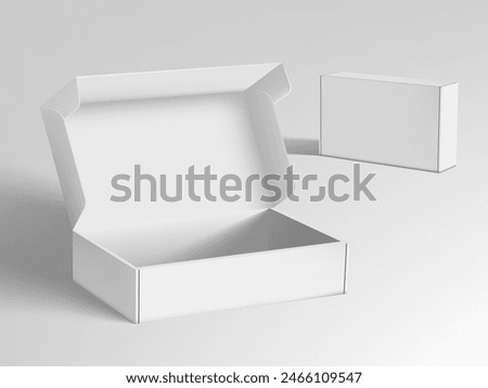 Realistic Open And Closed Blank Big Packaging Boxes. EPS10 Vector