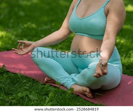 Image, Stock Photo Pregnant woman doing yoga at home