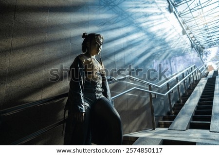 Similar – Image, Stock Photo Asian woman, posing near a tobacco drying shed, wearing a white dress and green wellies.