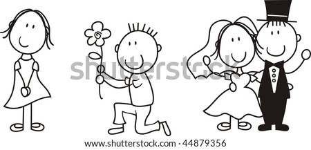 set of isolated couple cartoon, ideal for funny wedding invitation, vector format very easy to edit, individual objects