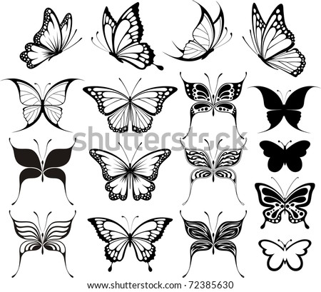 Set Of Butterflies Silhouettes Isolated On White Background In Vector ...