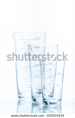 Set of empty temperature resistant conical beakers of different capacity for measurements