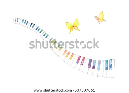 Colorful keyboard and yellow butterfly