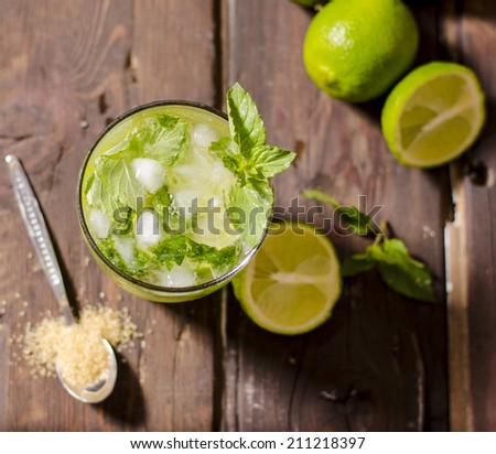 Homemade mojito cocktail top view