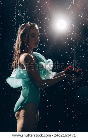 Similar – Image, Stock Photo Graceful ballerina and her male partner dancing elements of classical or modern ballet in dark with floodlight backlight. Couple in smoke on black background. Art concept.