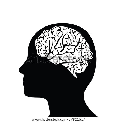 Black Side Silhouette Of Human Head With Cutaway Showing Brain ...