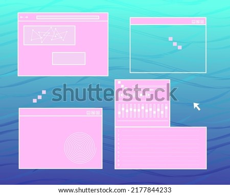 Retro browser computer window in 90s vaporwave ux style. Retro wave desktop user experience.Blue gradient background
Vector illustration 