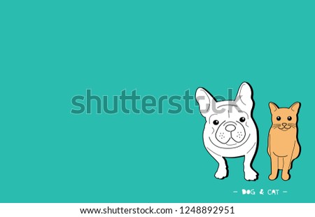 Funny smile face french bulldog and kitty.
Present animal friendship dog and cat.
Drawing cute cartoon character art vector.