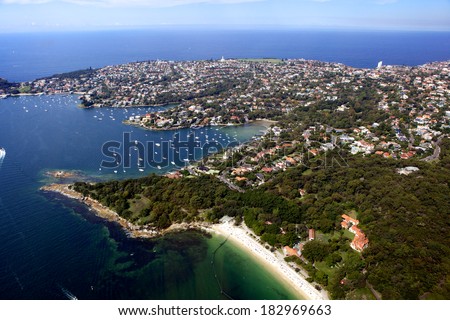 Aerial view of Vaucluse with Shark bay in the foreground, Australia.