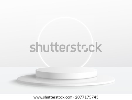 Cosmetic background podium. minimal scene with geometrical forms. Cylinder podium in grey background with light on stand. Scene to show cosmetic product, Showcase. 3d vector render for product display ストックフォト © 