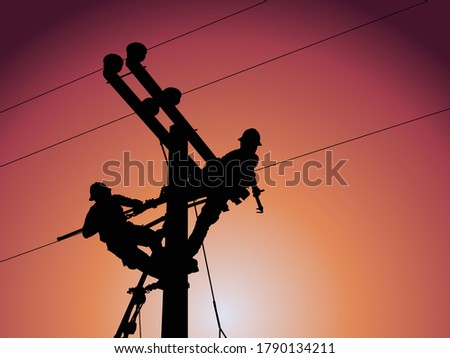 Power outage concept : Lineman is releasing the electricity of the transformer from the high voltage distribution system. To check the cause of the power failure. Photo stock © 