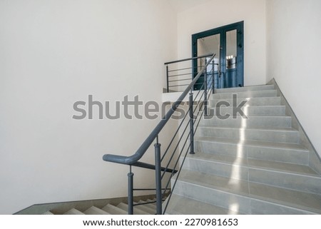 Image, Stock Photo The handrail up the stairs and the turquoise wall