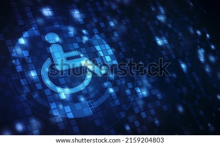 Accessibility icon with wheelchair and technology abstract background, Access in online internet website and technology applied to people with disabilities and handicap. Stockfoto © 