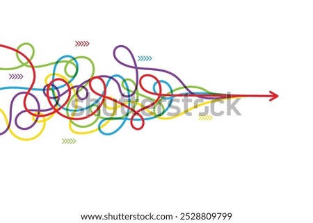 Colourful merging arrows image isolated on white background. Moving Forward, Success Concept, Leader, Leadership Conceptual Vector Background.