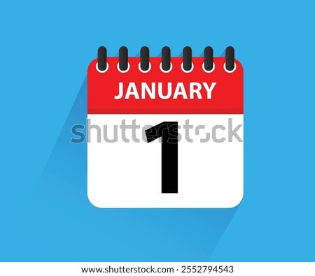 January 1 2025 Calendar Leaf. Calendar 2025 in flat style. January 1 2025 Calendar. Week starts on Sunday. Blank Calendar Template. Stationery Design. Vector Illustration