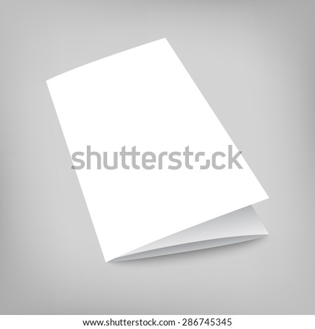 Blank tri fold cover flyer on gray background. 3D illustration with soft shadows. Vector EPS10 illustration.