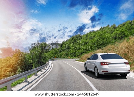 Similar – Image, Stock Photo Traveler driving car along road