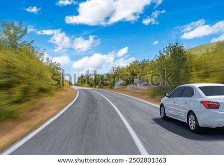 Similar – Image, Stock Photo Traveler driving car along road