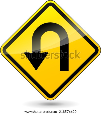 Vector illustration of u-turn yellow sign on white background