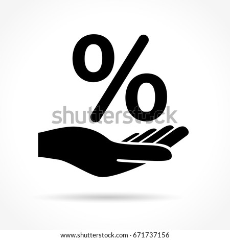 Illustration of hand and percentage icon on white background