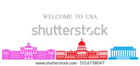 America set. Isolated America architecture on white background