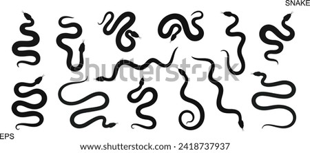 Snake silhouette set. Isolated snake silhouette on white background