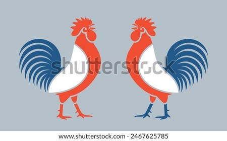 French rooster logo. Isolated rooster on white background