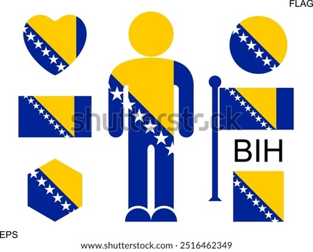 Flag of Bosnia and Herzegovina set. Isolated Flag of Bosnia and Herzegovina on white background