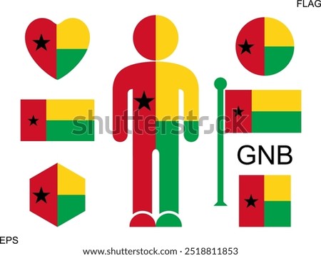 Guinea Bissau flag set. Isolated Guinea Bissau flag on white background