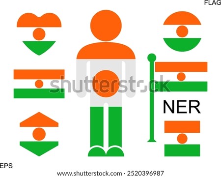 Flag of Niger set. Isolated flag of Niger on white background