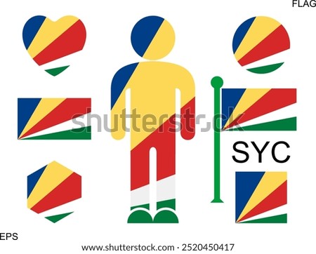 Seychelles flag set. Isolated Seychelles flag on white background