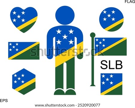 Solomon Islands flag set. Isolated Solomon Islands flag on white background