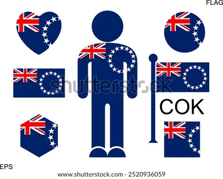 Cook Islands flag set. Isolated Cook Islands flag on white background