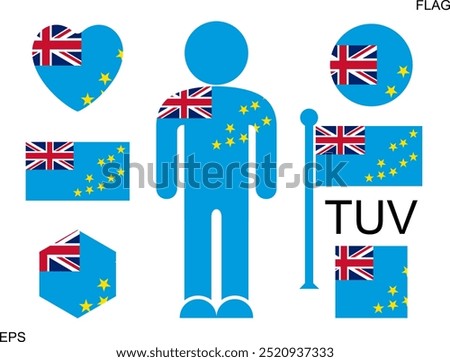 Tuvalu flag set. Isolated Tuvalu flag on white background