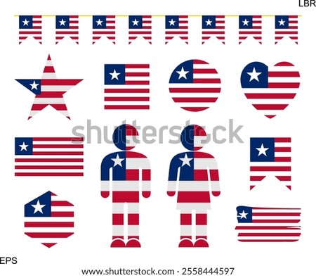 Liberia flag set. Isolated Liberia flag on white background