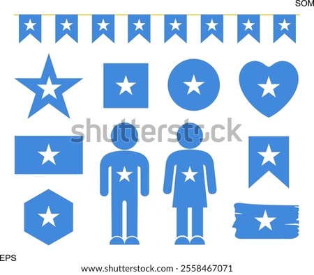 Somalia flag set. Isolated Somalia flag on white background