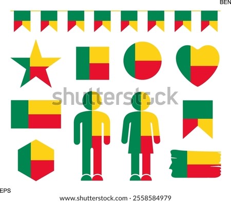 Benin flag set. Isolated Benin flag on white background