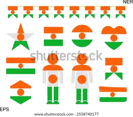 Niger flag set. Isolated Niger  flag on white background